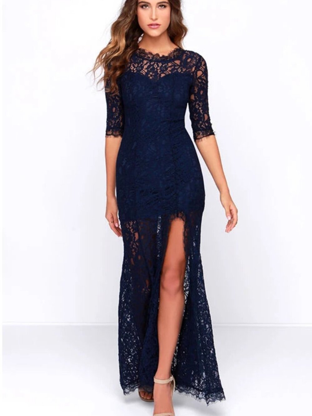 Only One Navy Blue Lace Lulu's Maxi Dress